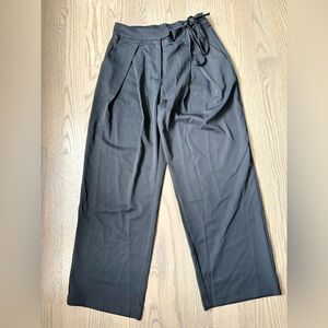 NWT Halara Wide Leg Pleated Side Tie High Waisted Pants Black